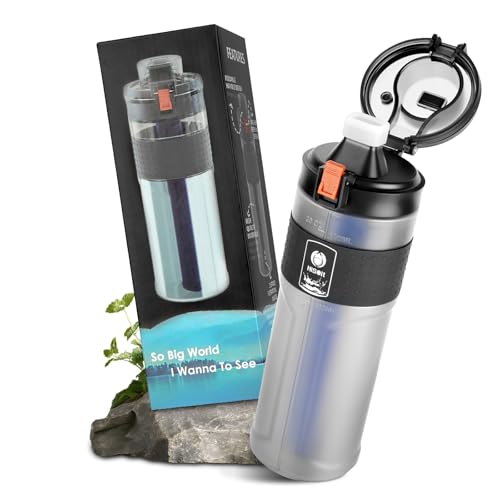 HOTUT Botella de Agua con Filtro, 500 ml Purificador Agua Portatil Botella, 0.01μm Ultrafiltración Filtro para Camping, Viajes y Situaciones Críticas Filtra Bacterias, Parasitos y Microplasticos