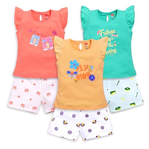 Image of LuvLap Baby Girls Regular Fit 100% Cotton Half Sleeves Girls Top CoSets Pack of 3