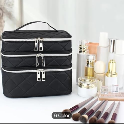 Image of Handcuffs Cosmetic Bag for Women 3-Layer Zipper Makeup Organizer with Carry Handle for Travel & Home | Multipurpose Vanity Box for Toiletries Make Up Accessories Brushes & Cosmetics (Black)