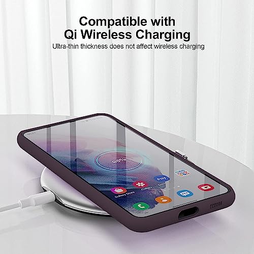 Image of DIZORO Liquid Silicone Case with Microfiber Coushioning Compatible for Samsung Galaxy S21 Shockproof Slim Back Cover, Gel Rubber Full Body Protection (Deep Purple)