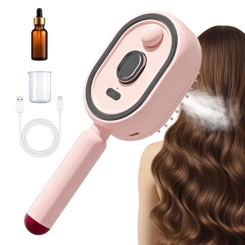 Linhubily Peine eléctrico con cojín de aire en aerosol, antiestático, recargable, con luz , cepillo de vapor eléctrico inalámbrico antiencrespamiento, para el cuidado del cuero cabelludo, hogar