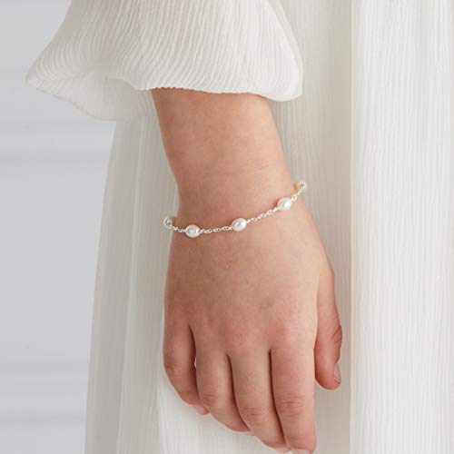 Freshwater Pearl Bracelet – 925 Sterling Silver Girls' Jewelry for First Communion, Baptism, Quinceañera, Flower Girl or Bridesmaid Gift2