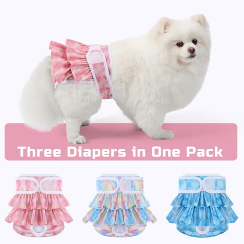 Image of Reusable Dog Diapers Female 3 Pack Doggie Diapers for Period Heat Incontinence Puppy Training (Small, Watercolor)