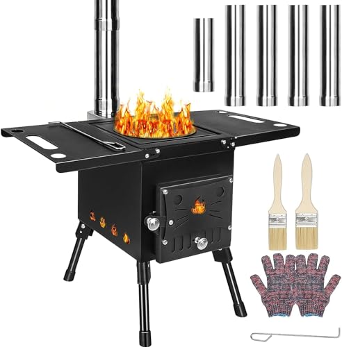 Wood Burning Stove, Portable for Tent, Camping, Home Heating, Warming, Ice-fishing, Cookout, Hiking, Travel - Camp Heater