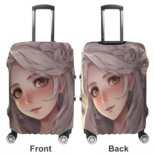 Travel Luggage Cover Elastic Suitcase Protector Anti-Scratch Washable White Hair Anime Girl Luggage Sleeve Tsa Approved Carry on Covers Baggage Cover Fits 18-32 Inch Luggages3