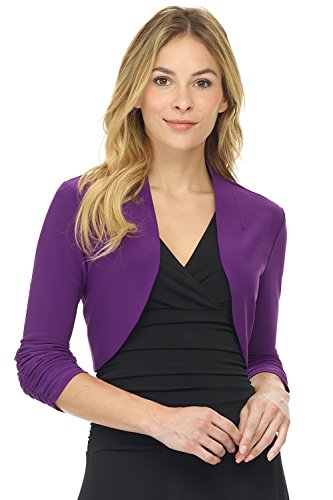 Image of Rekucci Women's Chic Soft Knit Stretch Bolero Shrug with Ruched Sleeves