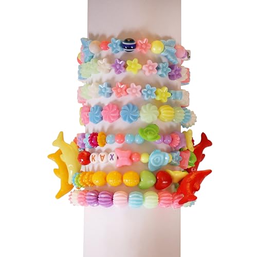 Image of ambitieux Bracelet Making Craft Kit 12 Types of Colorful 400+ pcs of Plastic Beads with Elastic - (Light All Color Beads)