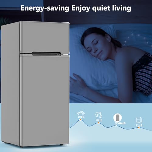 Image of Electactic 4.5 Cu.Ft Mini Fridge with Freezer, 2-Door Compact Refrigerator With 2 Removable Shelves, 3 Level Adjustable Thermostat, Quiet Efficient for Kitchen, Office, Dorm, Apartment-Premium Grey