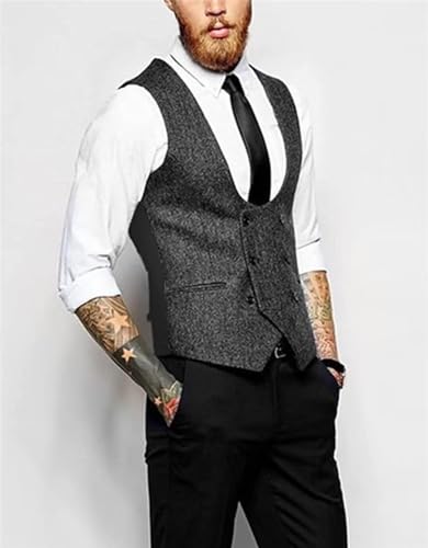 Mens Double Breasted Suit Vest Slim Fit Business Vest Formal Groomsmen Waistcoat for Wedding2