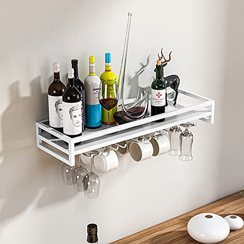 Casier à vin mural blanc horizontal avec porte-verre à pied gain de place - 4
