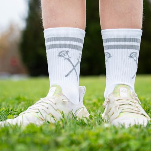Image of ChalkTalkSPORTS Lacrosse Socks - Cushioned Mid-Calf Crew - Crossed Sticks | Moisture-Wicking Performance Blend, Athletic Lax Gear, Stay-Up Technology, Arch Support, Breathable, Boys and Men