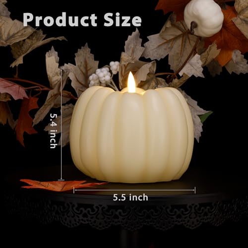 Image of Fall Flameless Candles with Remote, Real Wax Pumpkin Shaped Candle | Flickering Ivory Battery Operated Candles, Remote Included, For Autumn, Harvest, Thanksgiving, Halloween, Home, Party Decor
