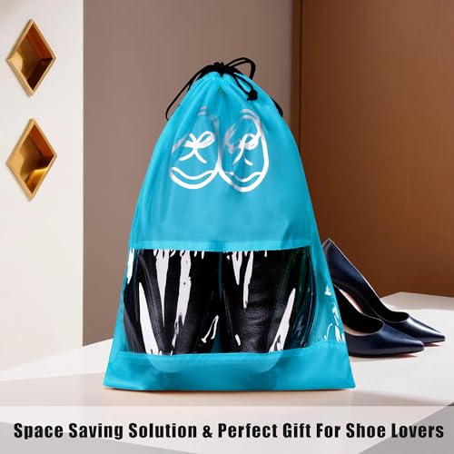 Image of Heart Home Pack of 24 Travel Shoe Organizer | Storage Bags | Travel Carrying Bag | Storage Organizers Set | Shoe Cover with Transparent Window | Shoe Dori Cover | Sky & Royal Blue
