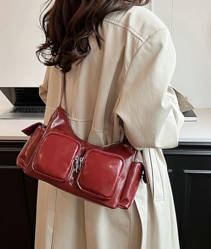 Women's Multi Pocket Shoulder Bag Y2k Vegan Leather Handbags Trendy Crossbody Purse Small Tote Satchels4