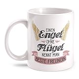 Fashionalarm Tasse Einen Engel ohne Flügel nennt man beste Freundin beidseitig bedruckt mit Spruch | Geburtstag Geschenk Idee zum Danke sagen, Farbe:weiß