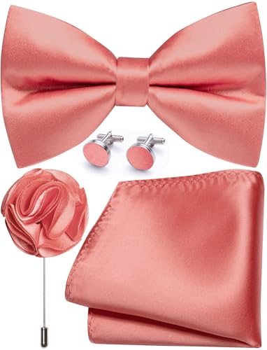 Image of Solid Color Bow Ties for Men Silk Pre-tied Tuxedo Bowtie Set 4PCS