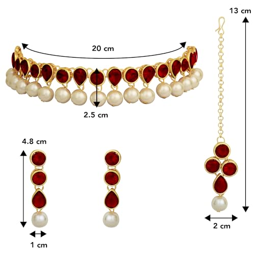 Image of Peora Crystal Faux Pearl Kundan Necklace & Jewellery Set Gift for Women