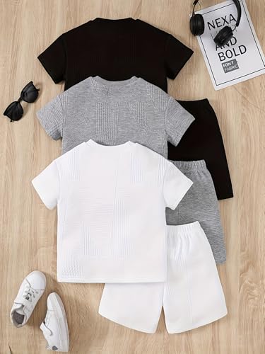Jolyshlid Boys' Shorts Set 6 Pieces Summer Outfits Texture Short Sleeve T Shirts and Shorts Sets 3-4Y