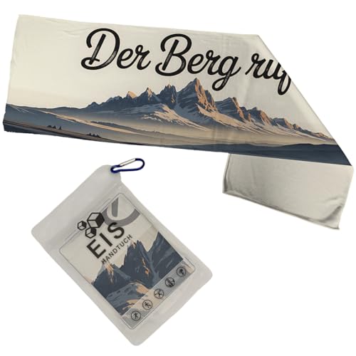 Der Berg Ruft! Eishandtuch XL mit Bergsilhouette Ideal für Bergsteiger und Outdoor Abenteuer - Kühltuch mit Spruch