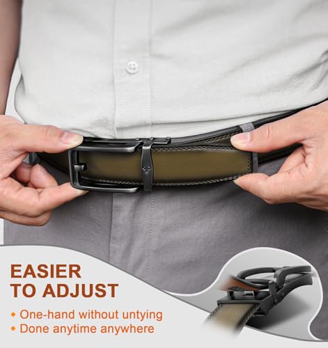 Image of BULLIANT Men Ratchet Belt 2 Pack, Click Sliding Leather Belt Adjustable for Gift Men Dress Casual Jeans 1 3 /8,Cut for Fit