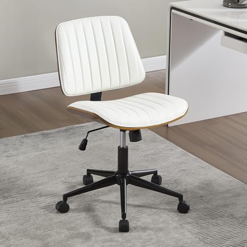 Image of Armless Rolling Office Desk Chair, Adjustable Height Computer Chair, White
