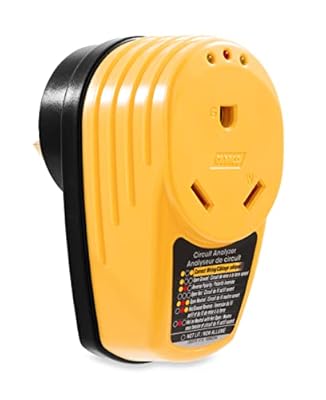 Camco Power Grip Camper/RV 30-Amp Circuit Analyzer | Features Integrated Surge Protection & Indicator Lights | Protect RVs from Power Surges and Faulty Electrical Connections | Yellow (55315)