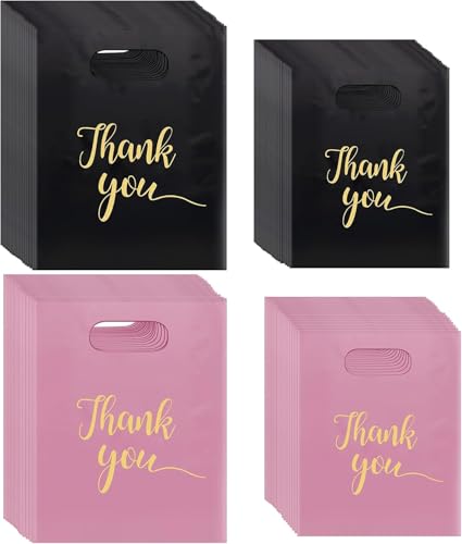 100pcs Thank You Merchandise Bag, Shopping Bags with Handles Plastic