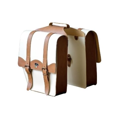 Montegrappa Leather Pannier Bike Bag with 2 Compartments Bicolour - Made in Italy crema (hell braun) Cover