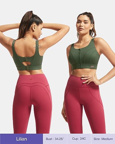 Image of Adjustable High Impact Sports Bras for Women Zip Front Full Coverage and Lift Padded Compression Tops