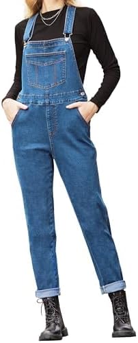 MONTVOO Women's Overalls Jeans Loose Fit Bib Denim Jumpsuit Casual Buckles Adjustable Straps Blue Classic Overall - Image 8