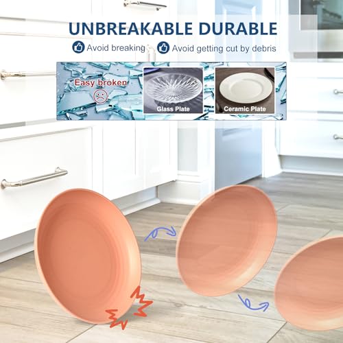 HOTEC 8-Pack 10inch BPA Free Unbreakable Deep Dinner Plates, Wheat Straw Plastic Plates Dishwasher Safe Kitchen Plates Dinnerware Multicolor