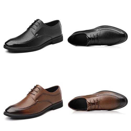 Men's Classic Hollow Breathable Leather Dress Lace-up Oxford Shoes Retro Pointed Toe Low Top Business Office Formal Derby Shoes2