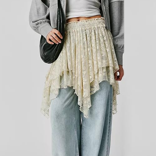 Image of Women's Y2k Lace Half Slip Skirt Low Rise Pleated Ruffle LaceTrim Mini Skirt Layered Flowy Short Skirts Underskirt