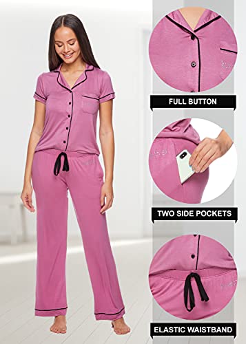 Image of bebe Womens 2 Piece Bridesmaid Pajamas Set Short Sleeve Button Down Shirt and Pants