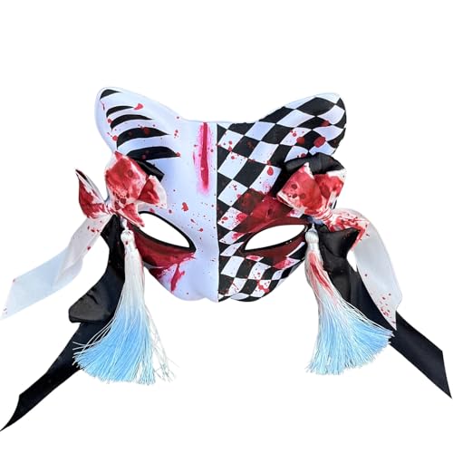 YangYong Japanese Kitsune Mask, Cosplay Party Foxy Cat Collection with Pearl and Crystal Decor (A) by YangYong - Used condition - US$15.63