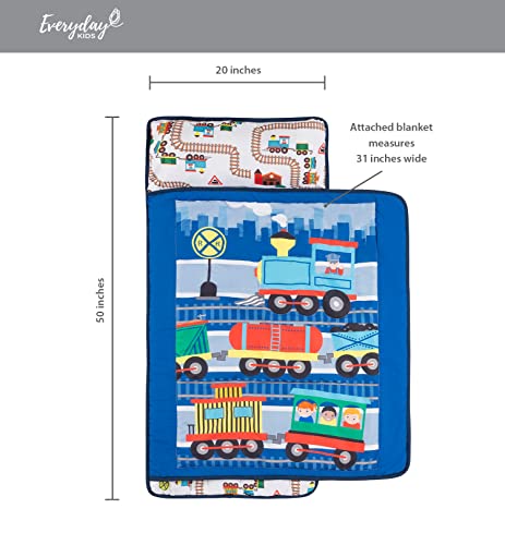 Everyday Kids Toddler Nap Mat With Removable Pillow -Choo Choo Train- Carry Handle With Fastening Straps Closure, Rollup Design, Soft Microfiber For Preschool, Daycare, Sleeping Bag - Ages 2-6 Years #TOP4