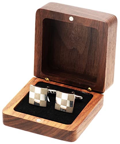 COSISO Small Vintage Rustic Black Walnut Wooden Cufflinks Gifts Box