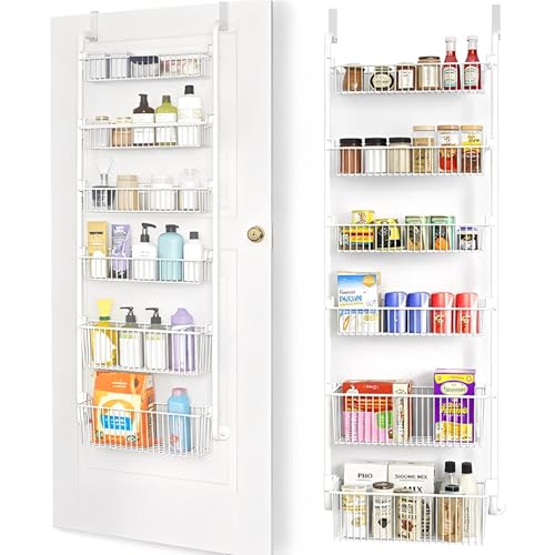 Beauenty Over Door Hanging Pantry Organizer Storage 6-Tier Organization Rack Home Bathroom Kitchen Storage Shelves for Cabinet Large Capacity Hanging Seasoning Organizer Laundry Room Organization