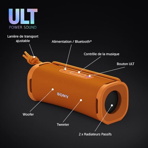Sony ULT Field 1 - Enceinte Portable sans Fil Bluetooth ULT Power Sound, Basses Profondes, IP67, étanche à l'eau/poussière et antichocs, Batterie 12h, Prise d'appel, extérieur, Voyage - Orange