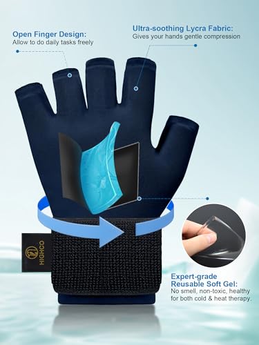 Image of highco Compression Hand ICE Pack Glove for Arthritis Pain Relief Adjustable Wrist Strap ICE Pack Wrap for Hand and Fingers,Cooling ICE Packs Glove for Women and Men,Tendonitis, Swelling