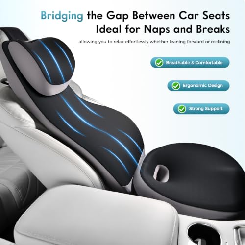 FLORICH Memory Foam Car Seat Cushion with 2-in-1 Integrated Ergonomic Lumbar Support Headrest Pillow, Breathable Widened Back Support & Adjustable Neck Pillow for Driving Sciatica Tailbone Pain Relief by FLORICH - Used condition - Image 9