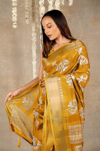 Image of MIRCHI FASHION Women Saree Cotton Blend Kalamkari Printed | Comfortable Office and Regular Daily Use Sari with Unstitched Blouse Piece