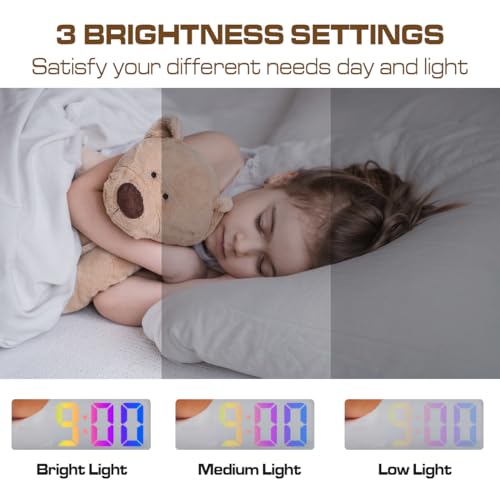 Image of Small Digital Alarm Clock, Mirror Surface LED Electronic Clocks with Large Display, Adjustable Brightness and Snooze Model for Bedroom, Desk, Office, White Case