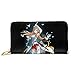 DJNGN Sword Art Online Asuna Yuuki Cartera RFID Bloqueo Cartera de Cuero Genuino Cremallera Alrededor Titular de la Tarjeta Organizador Embrague