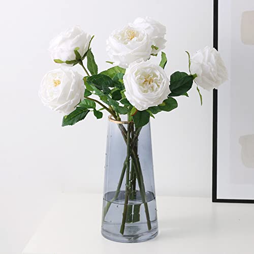 UKELER White Artificial Roses 4 Pcs Real Touch Latex Artificial Flowers Austin Rose Peony with Long Stem for Wedding Bouquet Home Decor Flower Arrangement by UKELER - Used condition - US$17.49