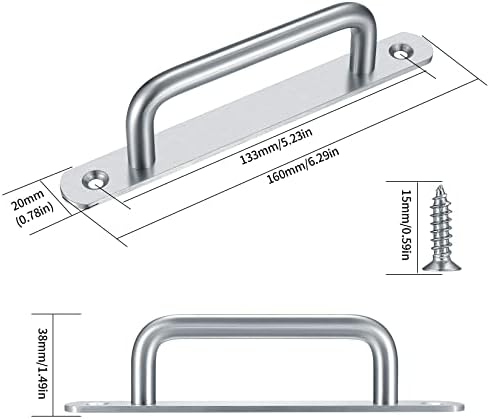 Gaomoeny 2 Pcs Sliding Door Handles, Pull Push Door Handles, Stainless Steel Sliding Bathroom Kitchen Cupboard Cabinet Garage Shed Barn Gate Door Handles with Metal Plates160mm/6.29in