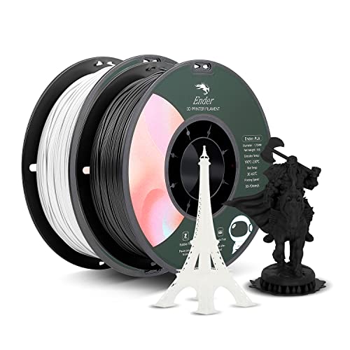 Creality 3D Official 1 Pack 1 Black 1 White PLA Filament 1.75mm 1KG 2.2 lbs 3D Printer Filament 3D Printer Accessories 1kg Spool for All FDM 3D Printer