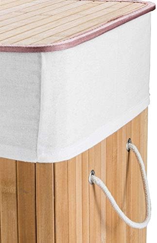 Enyaa Double Bamboo Hamper | 140L Folding Wash Bag | Removable & Washable Cloth Lining | Washing Storage Basket | Foldable Laundry Bin - Natural