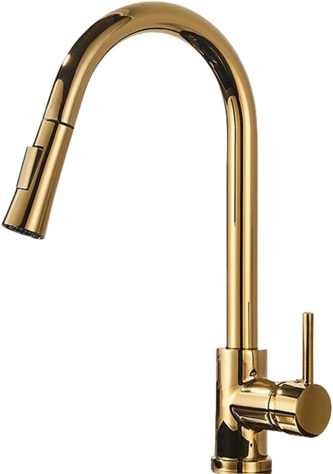 Robinet de cuisine extractible or brossé pour îlot et grand évier