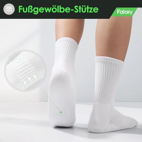FALARY Tennissocken Herren 39-42 Sportsocken,Damen Laufsocken Wandersocken Atmungsaktive Baumwolle Socken Weiß 6 Paar
